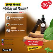 Pack promo Huile raffermissante + une tisane au choix + 10 gousses de vanilles